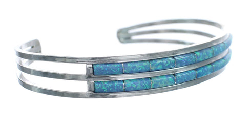 American Indian Genuine Sterling Silver Blue Opal Cuff Bracelet AX123901